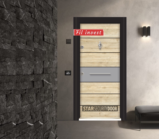 Врата Star Security Door серия Lapis модел L5416 Нов дъб хром