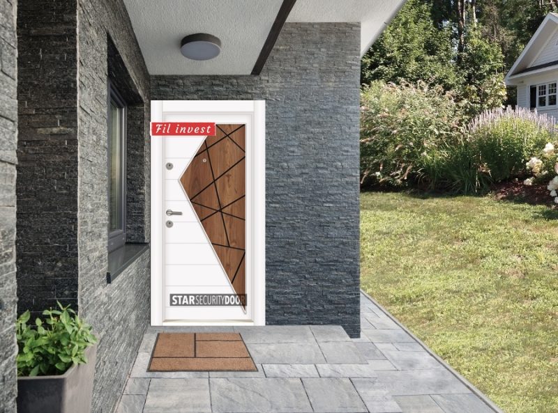 Врата Star Security Door серия Outdoor модел MFS104 Бял орех