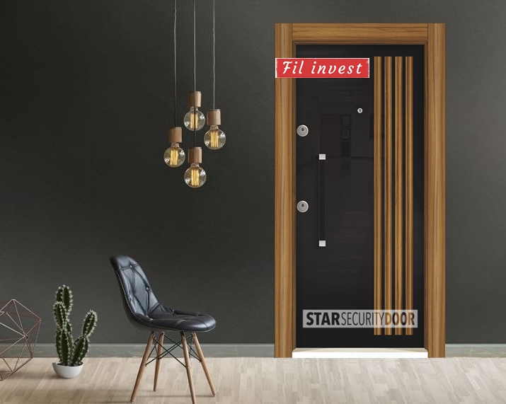 Врата Star Security Door серия Silod модел SD5214 HG черен ABD орех