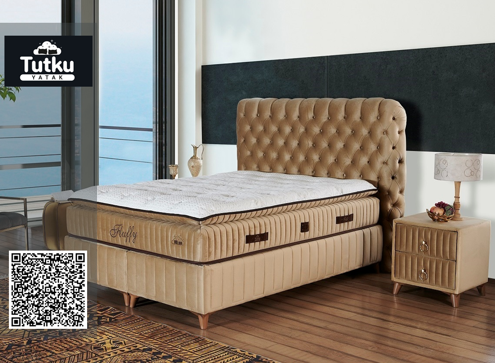 Тапицирано легло Fluffy Охра с матрак