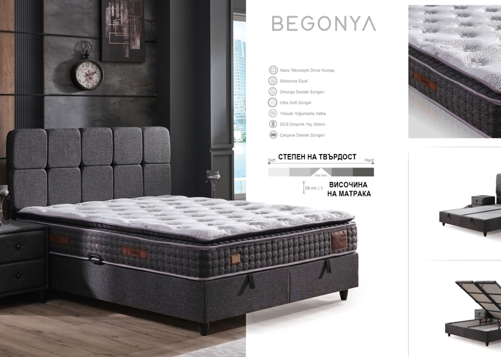 Alternative view of Тапицирано легло Begonya Тъмно Сиво с матрак