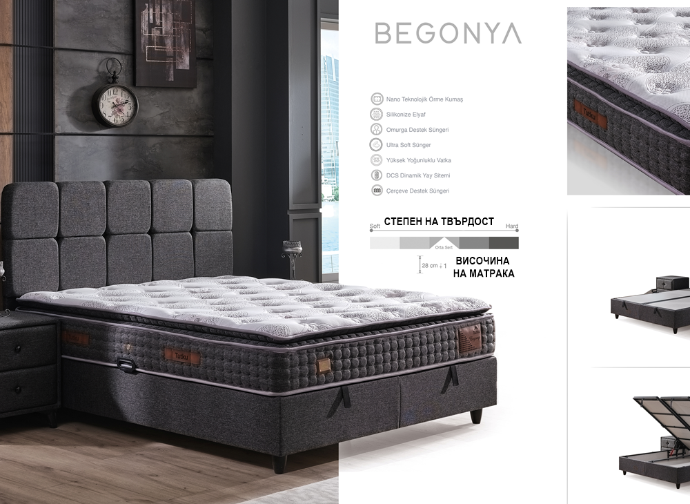 Alternative view of Тапицирано легло Begonya Тъмно Сиво с матрак