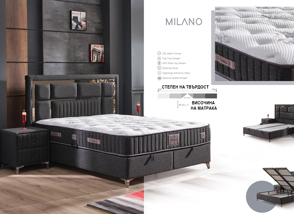 Alternative view of Тапицирано легло Milano Тъмно Сиво с матрак