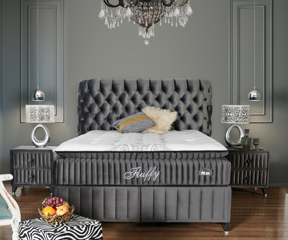 Alternative view of Тапицирано легло Fluffy Перлено Сиво с матрак