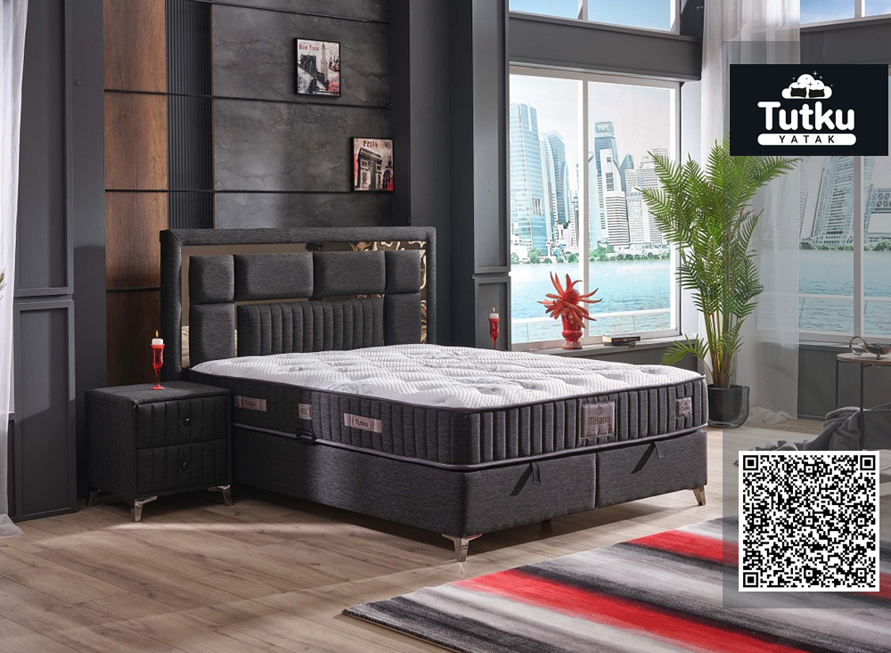 Тапицирано легло Milano Тъмно Сиво с матрак