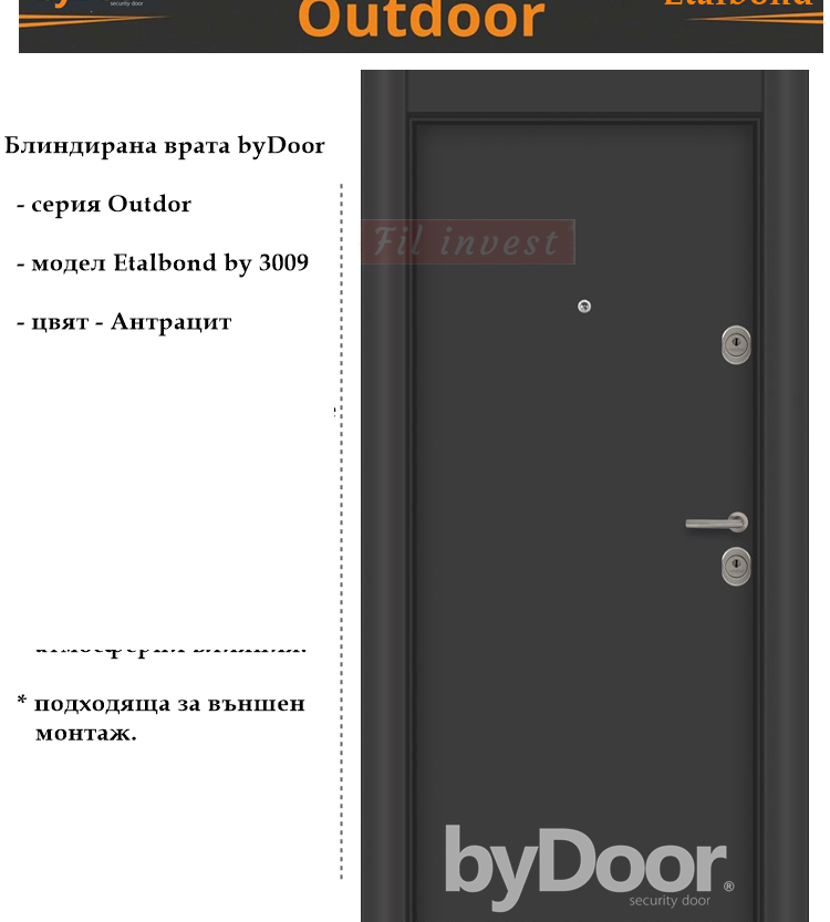 Alternative view of Блиндирана врата Etalbond by 3009 Антрацит