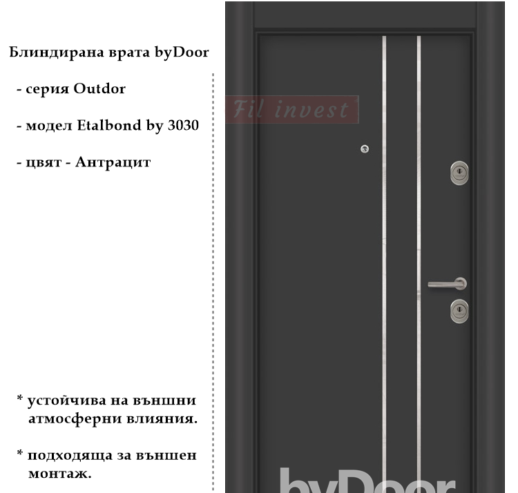 Alternative view of Блиндирана врата Etalbond by 3030 Антрацит