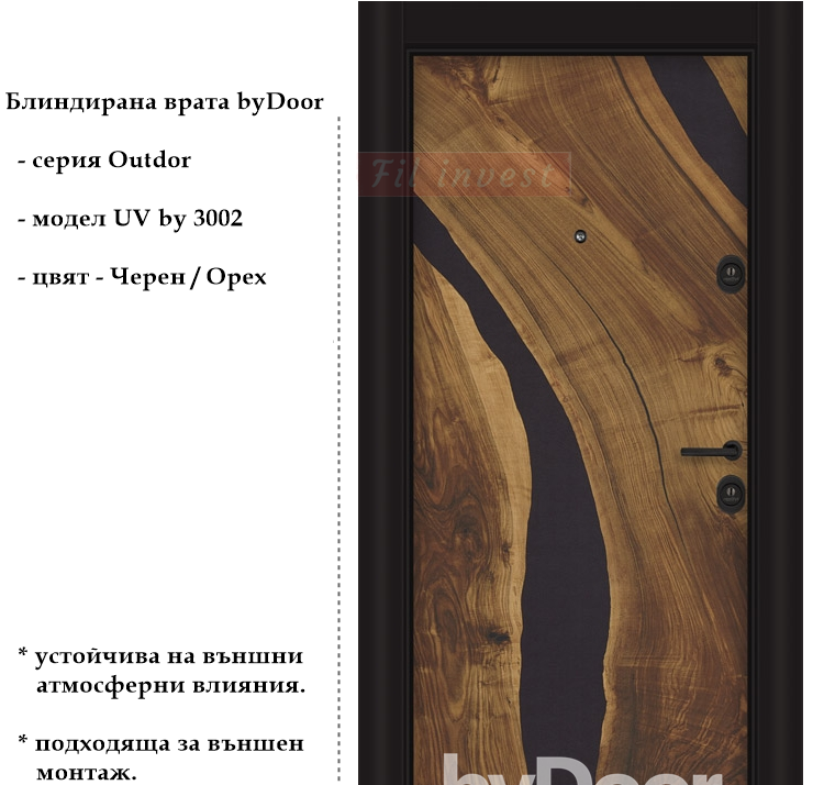 Alternative view of Блиндирана врата Outdoor UV by 3002 Черно и Орех
