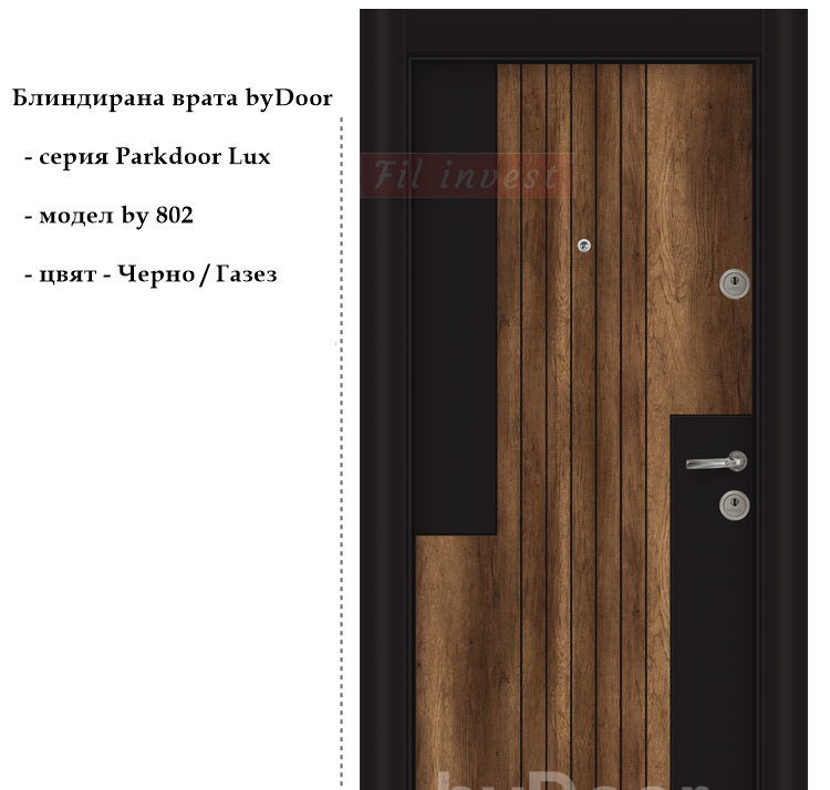 Блиндирана врата Parkdoor Lux модел by 802 в цвят Черно-Газез