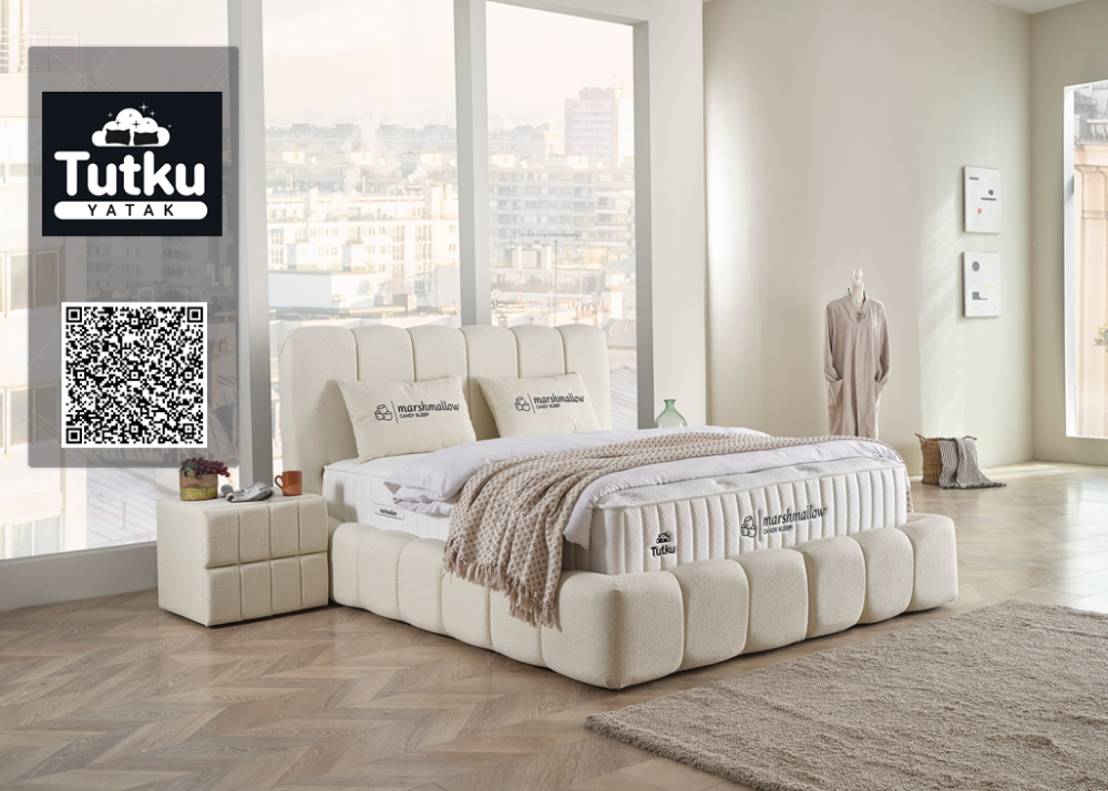 Тапицирано легло Marshmallow Бял крем