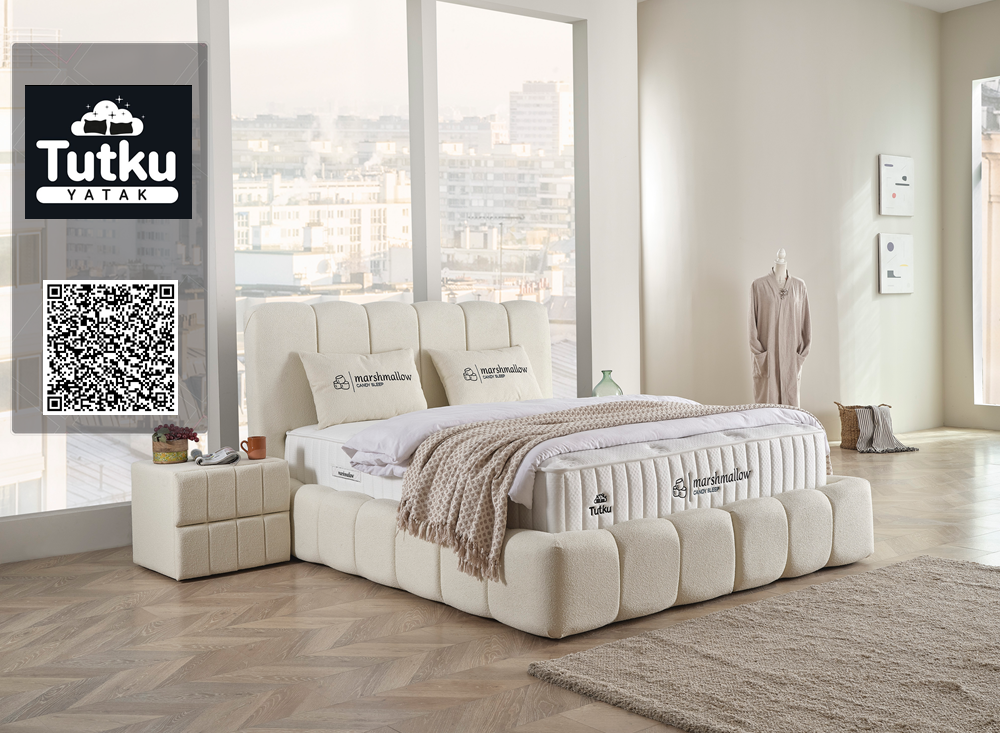 Тапицирано легло Marshmallow Бял крем