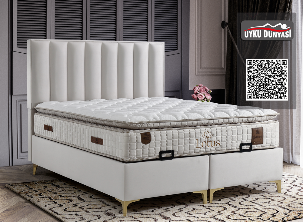 Тапицирано легло Lotus Uyku Dunyasi Светъл крем